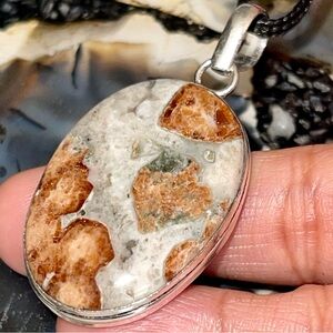 Brown Dotted Garnet in Limestone Pendant 2 1/4”